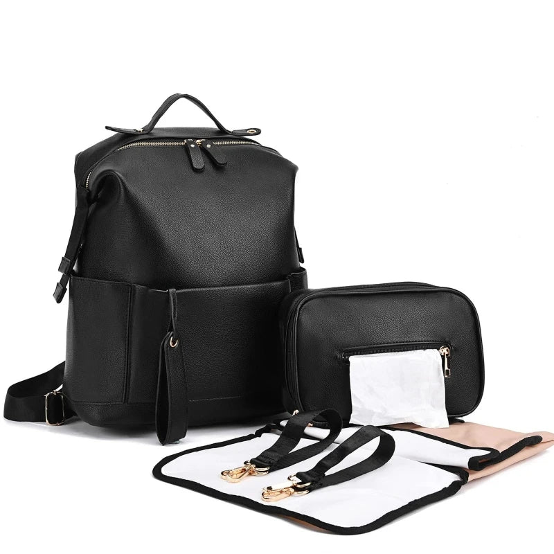 Leather Diaper Backpack All-In-One